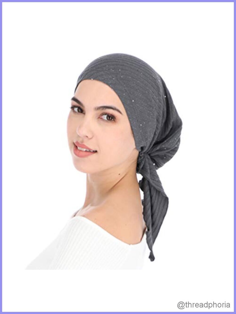 Pretied Head Scarves for Women with Sparkly Foil Finish & Stretchy Ribbed Fabric
